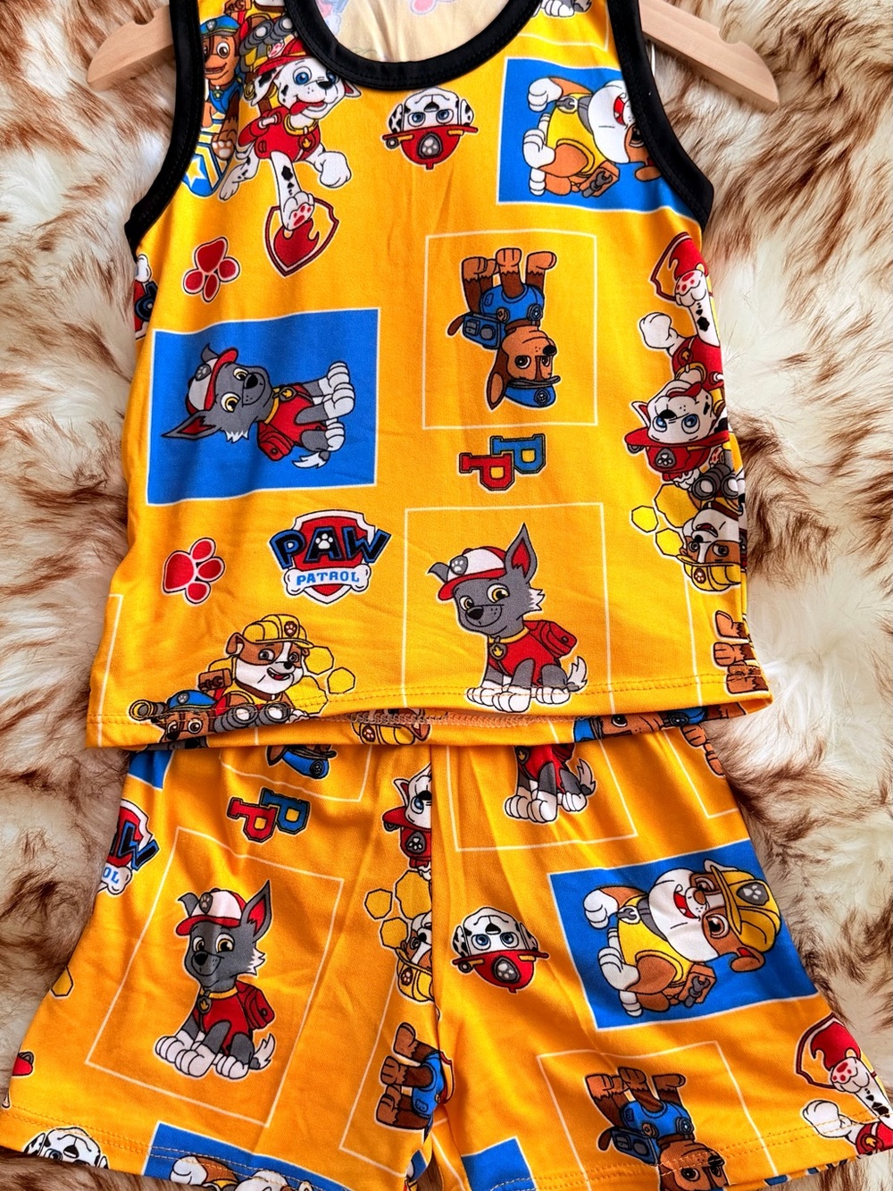 Paw Patrol Bright Yellow Tank & Shorts Pajama Set with Blue Accents